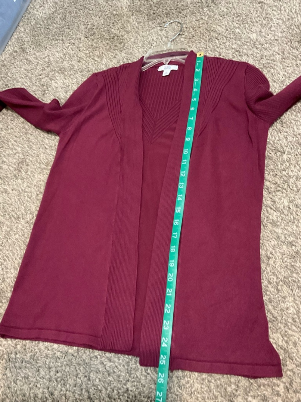 Croft & Barrow Open-Front Long Sleeve Burgundy Cardigan  XS - Picture 7 of 7